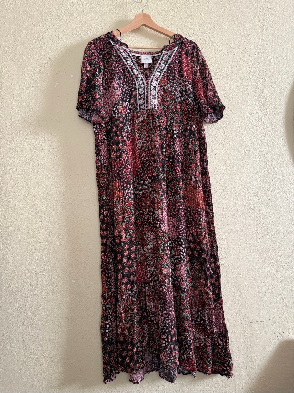 Knox Rose Burgundy Patchwork Floral Embroidered Maxi Dress